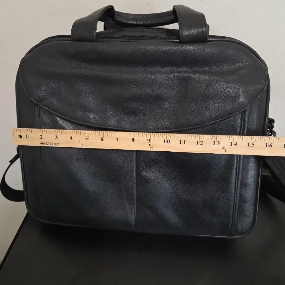 Vintage Dell Laptop Leather Bag Carry On With Expandabe Storage Shoulder Strap